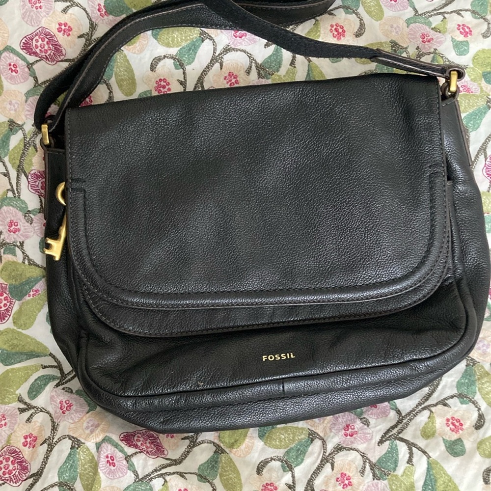 Fossil Black Leather Crossbody Bag